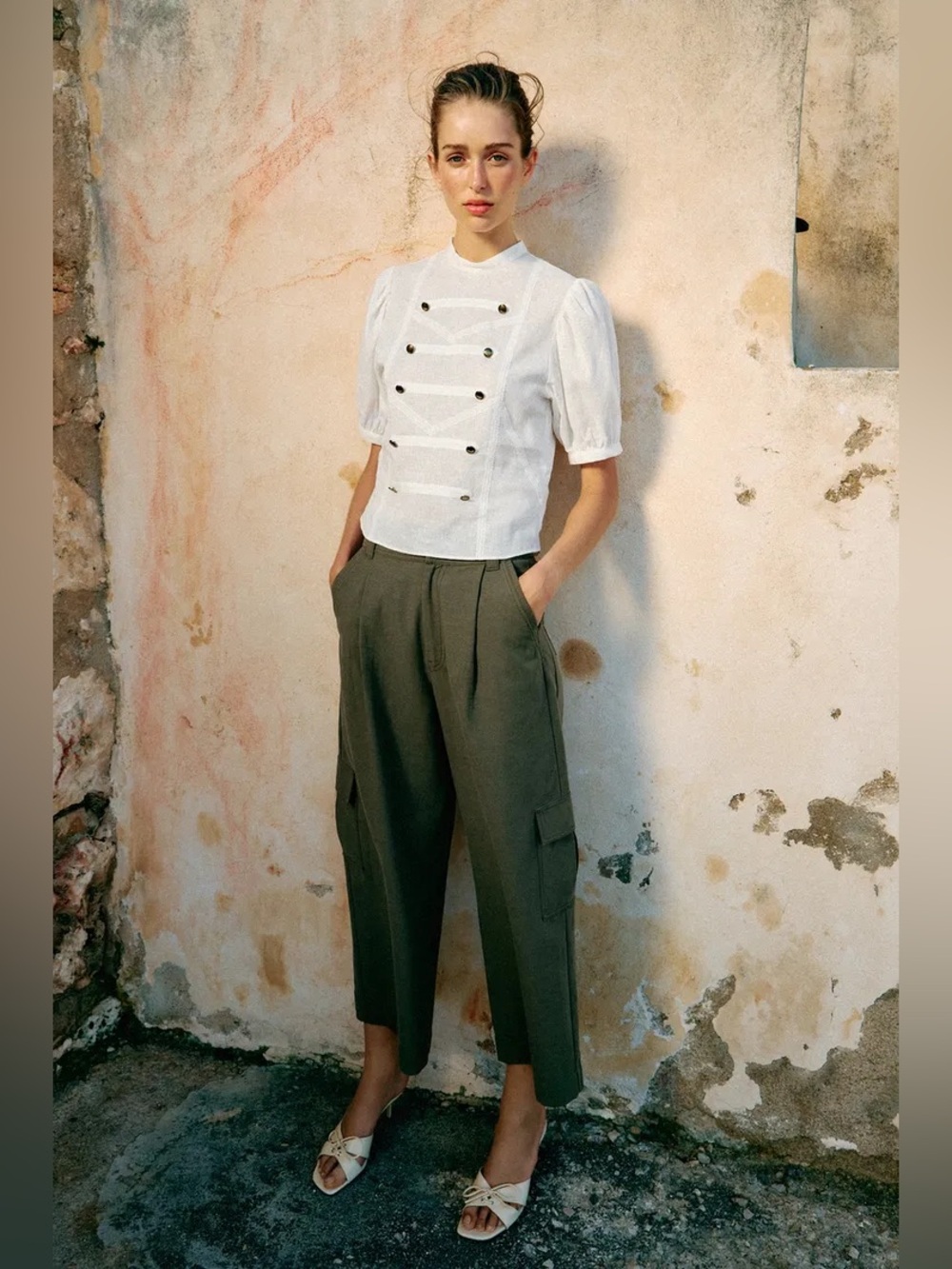 NWT Zara PUFF SLEEVE SHIRT WITH BUTTON DETAILS